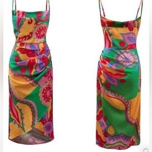 Micas Printed Ruched Wrap Midi Dress